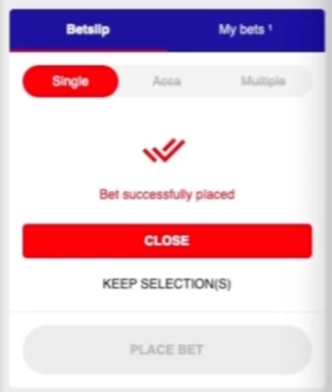 The second bookie confirming the bet was successfully placed.